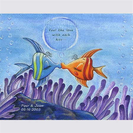 Fish Kisses - Watercolor Print with Custom Text - myDaVinci